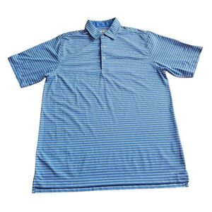 Donald Ross mens Sz M blue white striped golf polo shirt logo print